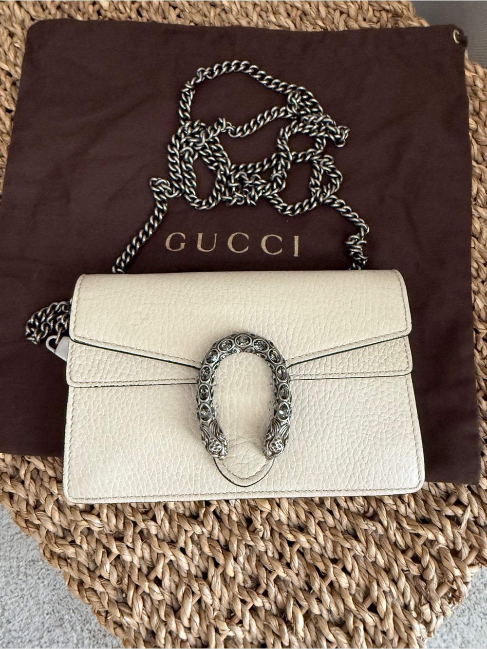 Gucci Cream Leather Dionysus Mini Shoulder Bag with Silver Hardware